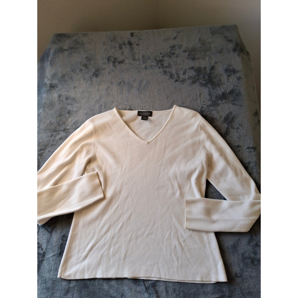 Van Heusen Womens Cream Ribbed V-Neck Long Sleeve Knit‎ Sweater Size S